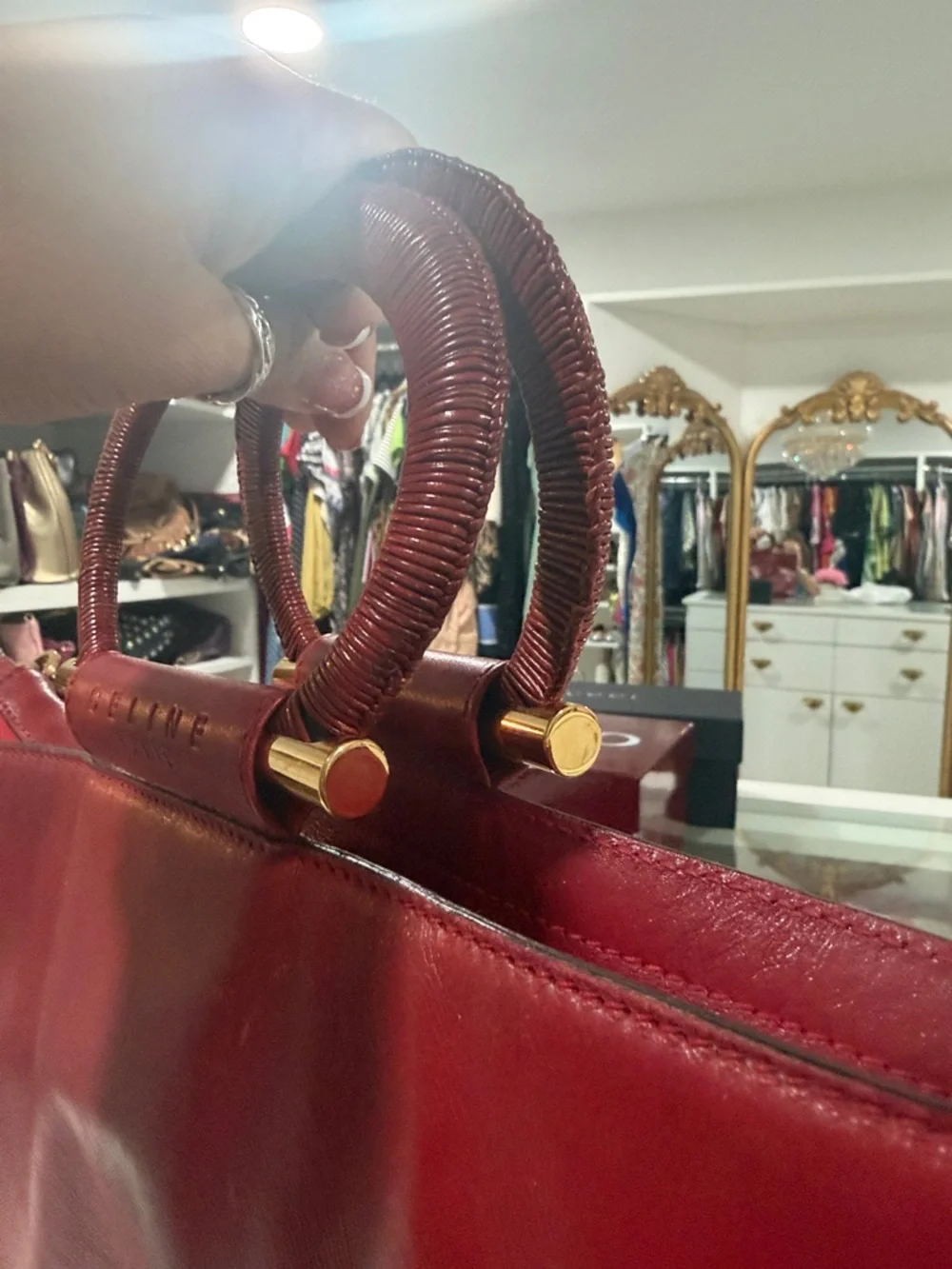 Celine Red Leather Wrapped-Handle Satchel - Picture 9 of 9